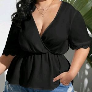 SHEIN Plus Size 3X Contrast Guipure Lace Cut Out Back Blouse